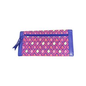 Vera Bradley Wallet Clutch Zip‎ Pocket Pink Blue Diamond Pattern ID Window